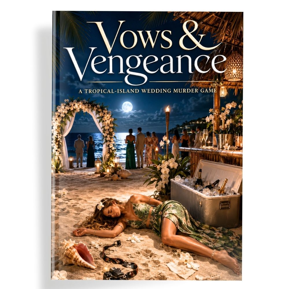 Vows and Vengeance - A Tropical-Island Wedding Murder Game2 Tropical-Island Wedding Murder Mystery Game 4-30 Players, Adults & Teens - Destination Wedding Whodunit - Image 1